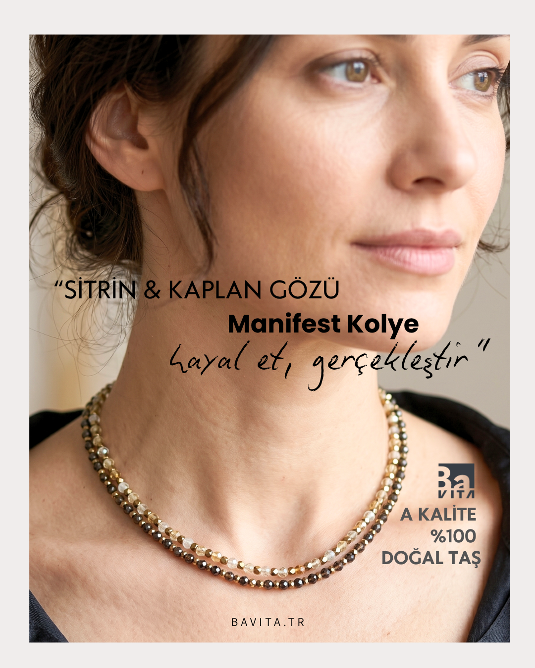 Manifest Doğal Taş Kolye Sitrin ve Kaplan Gözü