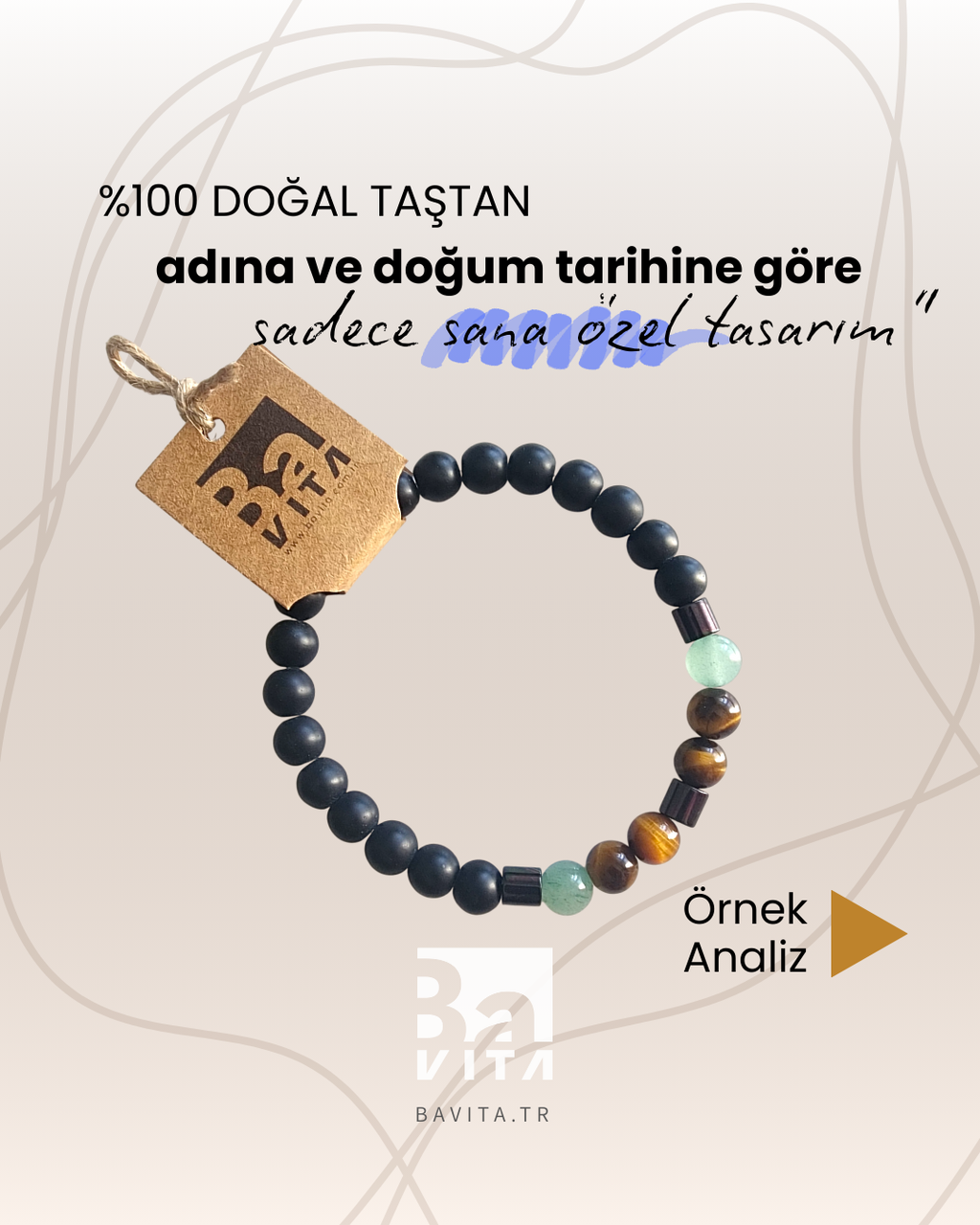 İsme ve Doğum Tarihine Özel Doğal Taş Bileklik