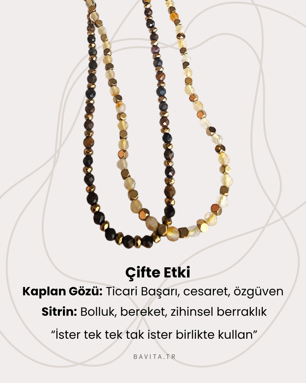 Manifest Doğal Taş Kolye Sitrin ve Kaplan Gözü