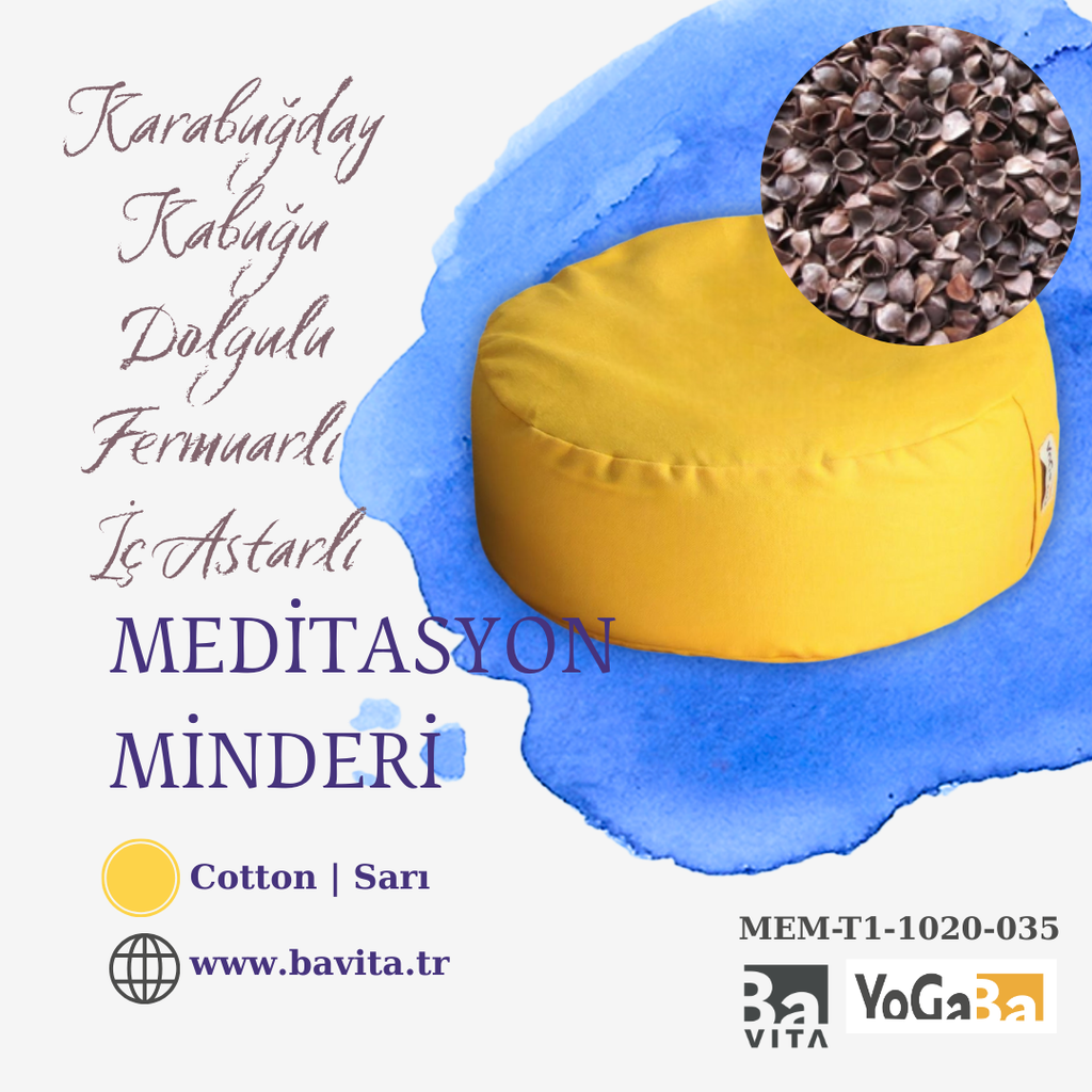 Yoga Meditasyon Minderi-T1 Karabuğday Dolgulu Sarı 35cm