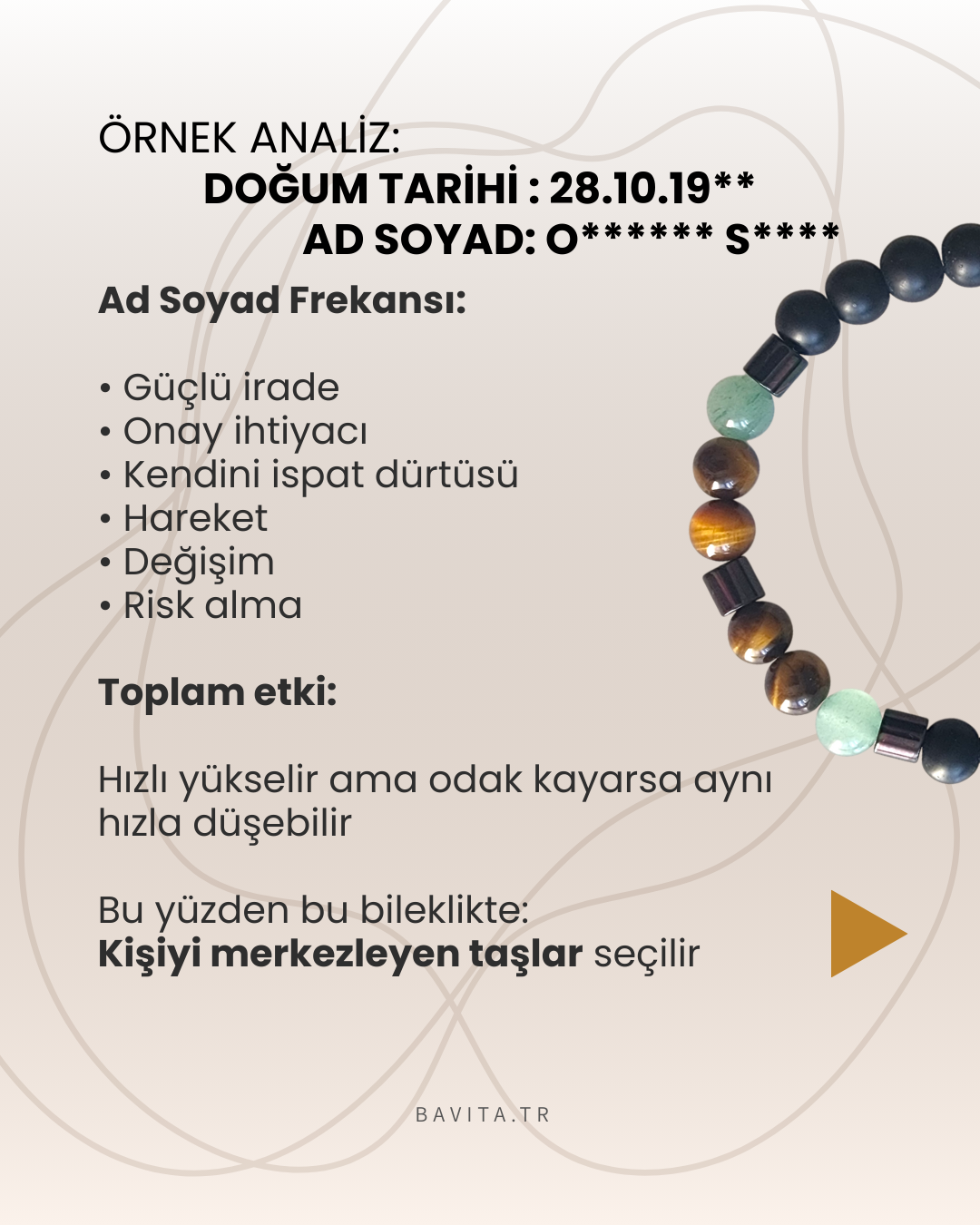 İsme ve Doğum Tarihine Özel Doğal Taş Bileklik