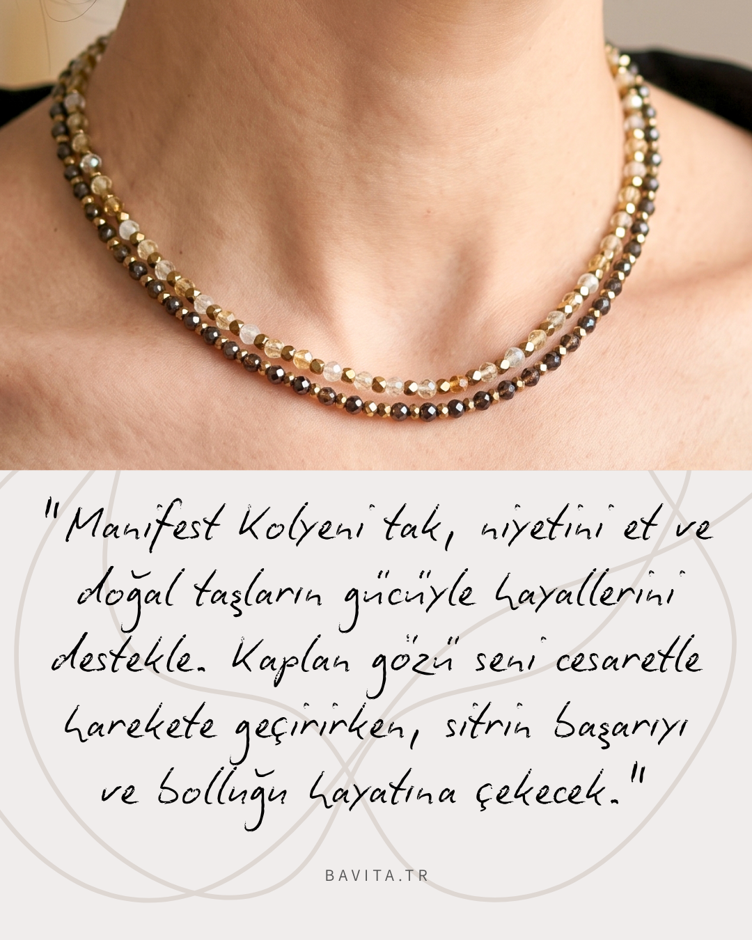 Manifest Doğal Taş Kolye Sitrin ve Kaplan Gözü