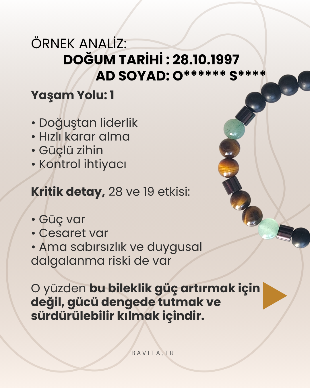 İsme ve Doğum Tarihine Özel Doğal Taş Bileklik