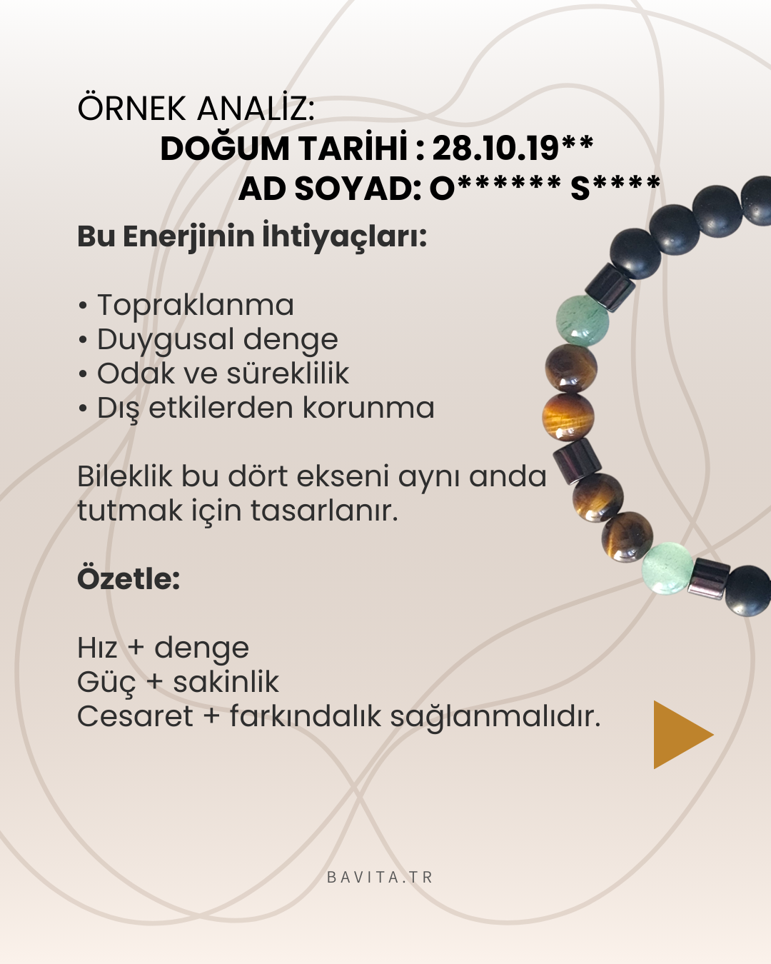 İsme ve Doğum Tarihine Özel Doğal Taş Bileklik