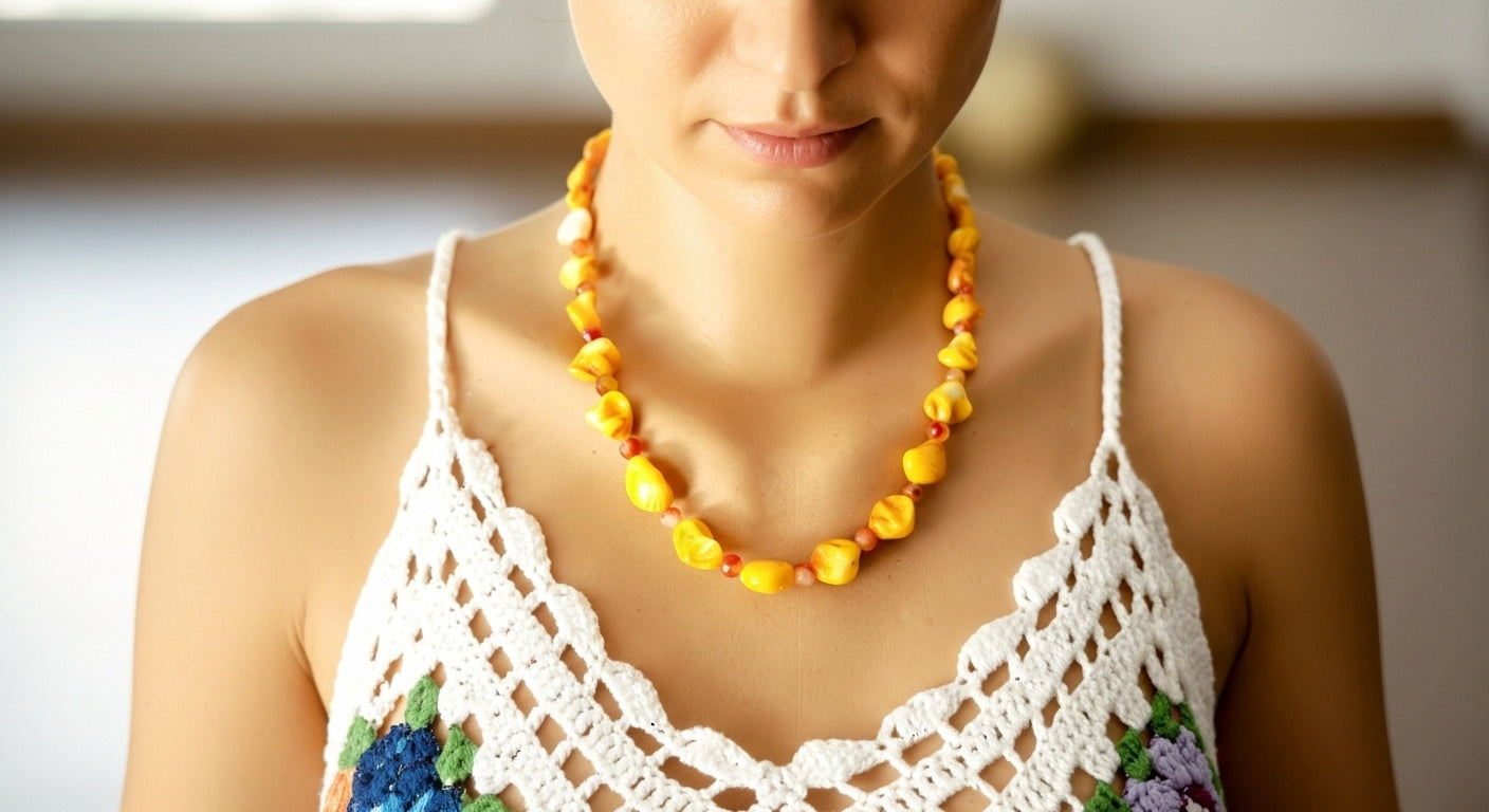 Doğal Taş Kolye-T5 Kehribar Sarı 50 cm