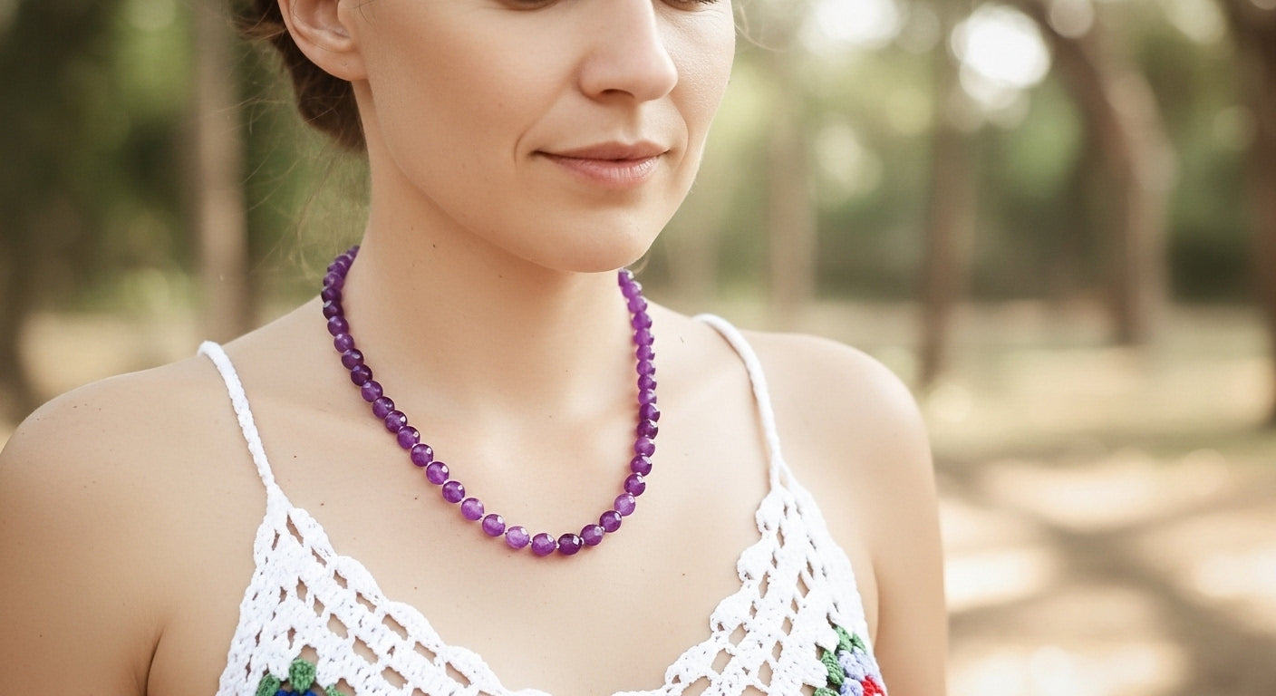 Doğal Taş Kolye-T9 Ametist Faset Kesim 45 cm