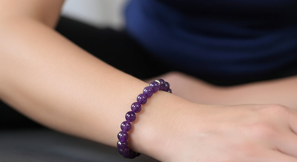 Doğal Taş Bileklik-T6 Ametist 22 cm 6mm