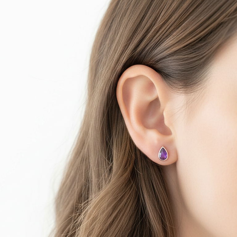 Doğal Taş Ametist Taşlı Küpe T1