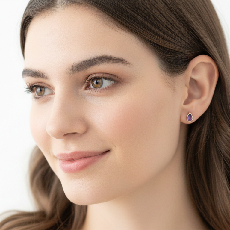 Doğal Taş Ametist Taşlı Küpe T1