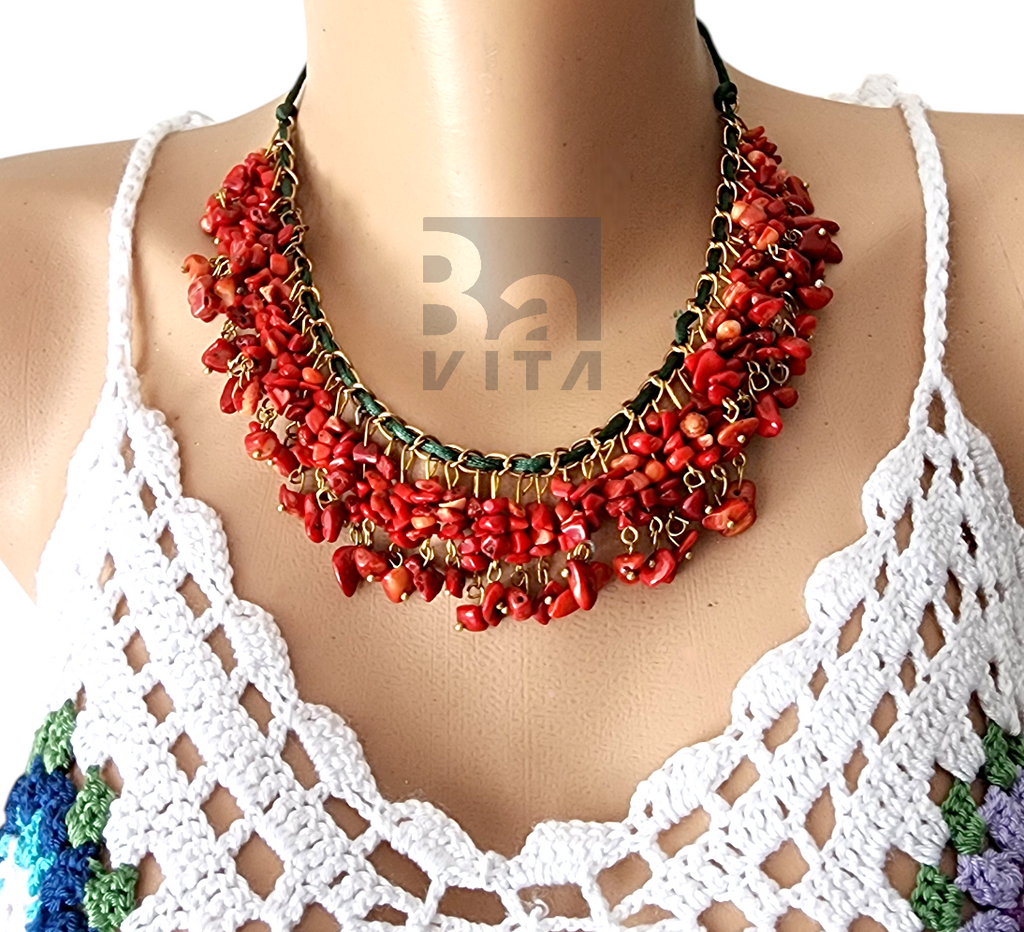 Doğal Taş Kolye-T6 Mercan 50 cm