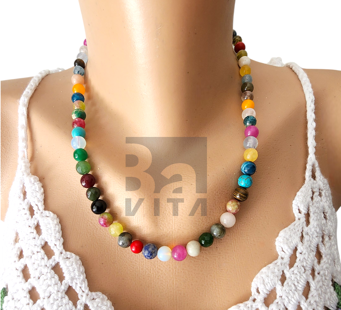 Doğal Taş Kolye-T7 Renkli 45 cm