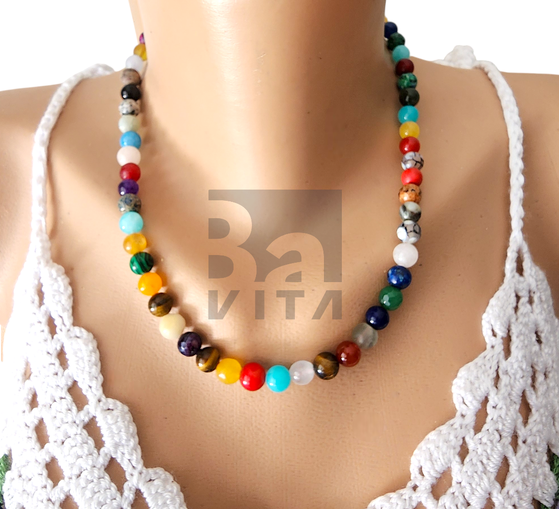 Doğal Taş Kolye-T7 Renkli 45 cm