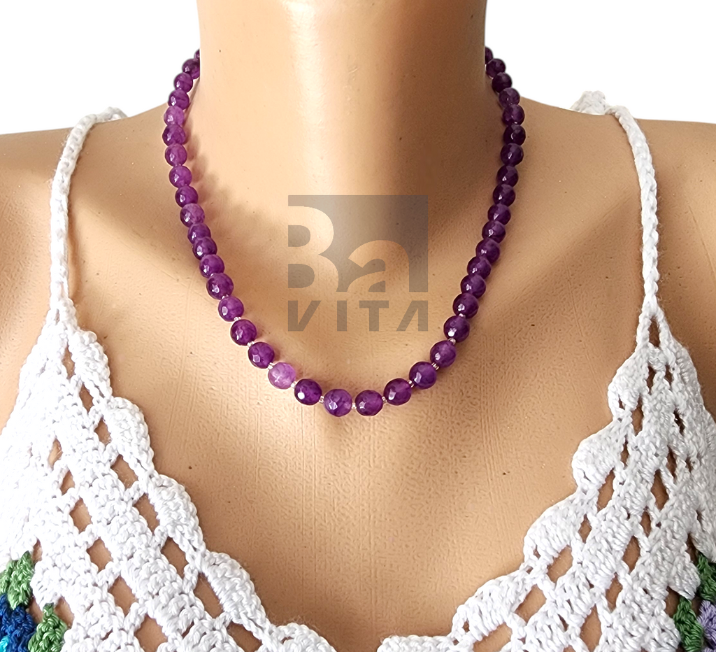 Doğal Taş Kolye-T9 Ametist Faset Kesim 45 cm