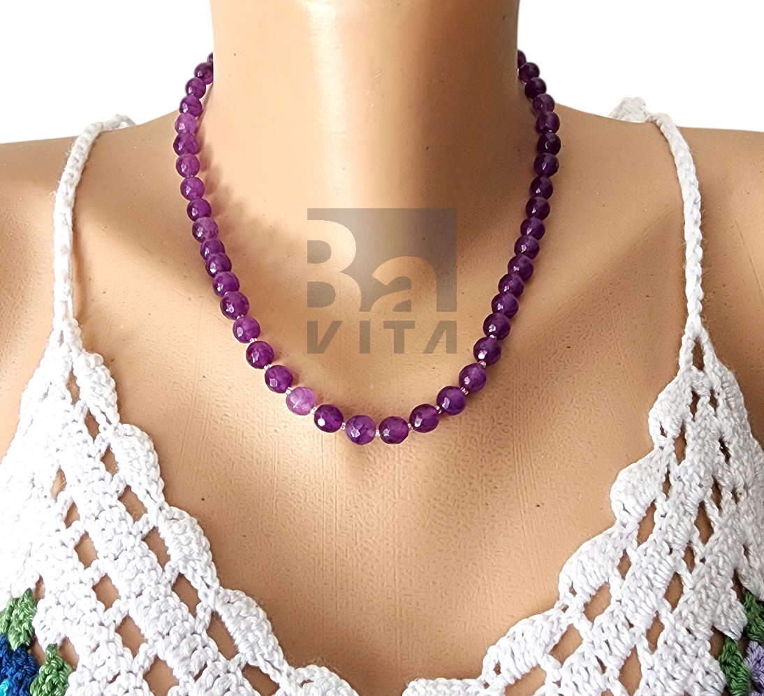 Doğal Taş Kolye-T9 Ametist Faset Kesim 45 cm