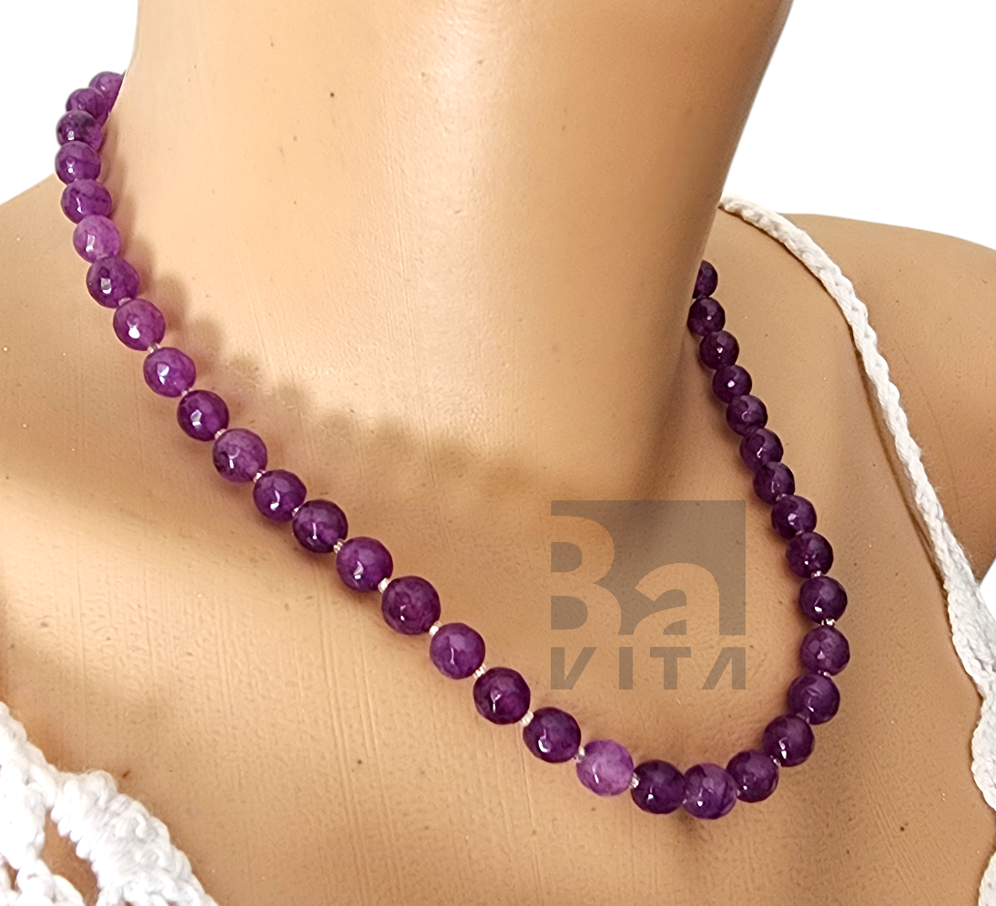 Doğal Taş Kolye-T9 Ametist Faset Kesim 45 cm