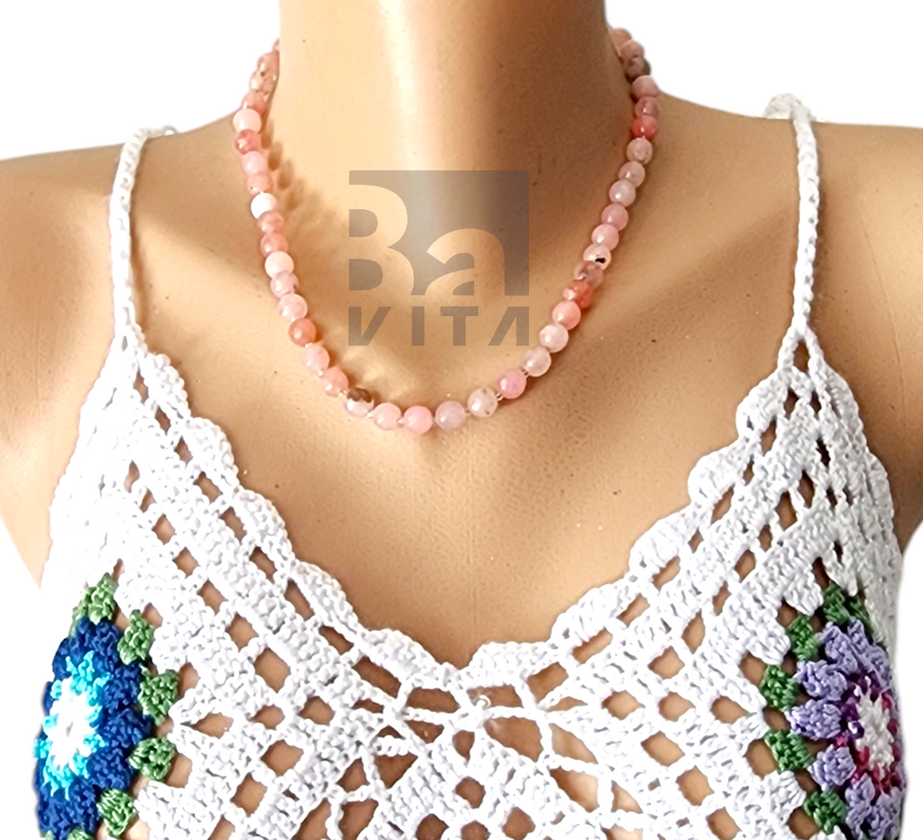 Doğal Taş Kolye-T9 Pembe Kuvars Faset Kesim 45 cm