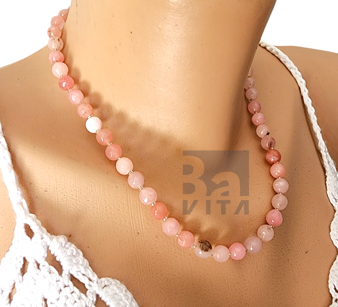 Doğal Taş Kolye-T9 Pembe Kuvars Faset Kesim 45 cm