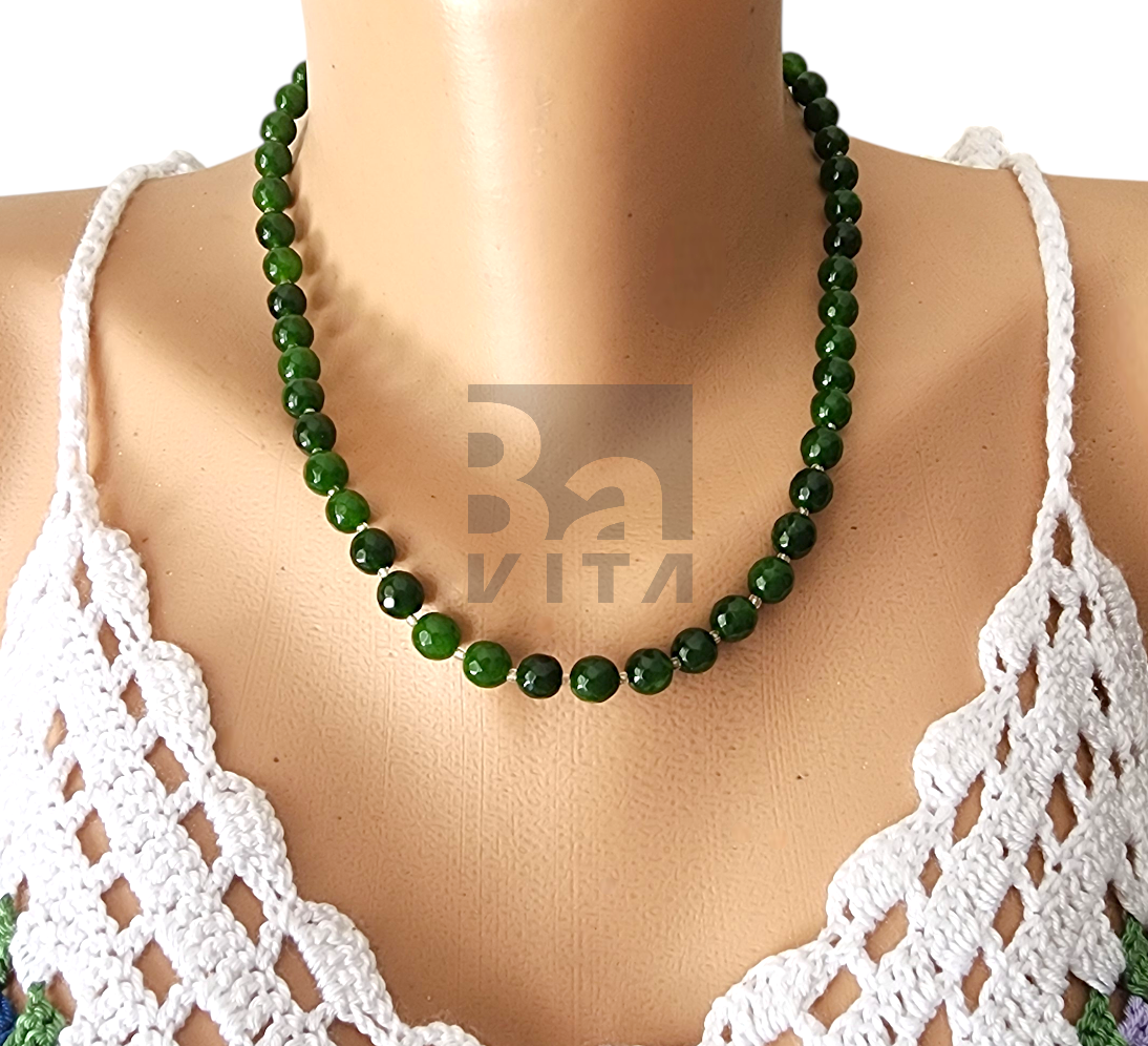 Doğal Taş Kolye-T9 Yeşim Taşı Yeşil Faset Kesim 45 cm