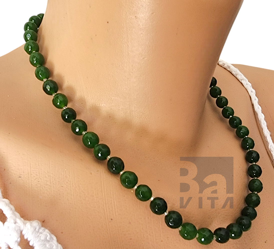 Doğal Taş Kolye-T9 Yeşim Taşı Yeşil Faset Kesim 45 cm