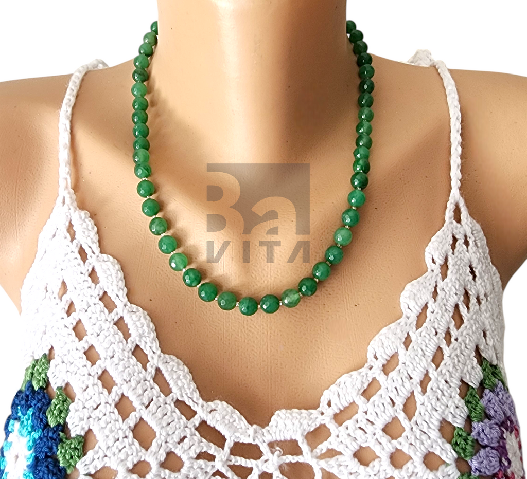 Doğal Taş Kolye-T9 Yeşil Ceyt Taşı Faset Kesim 45 cm