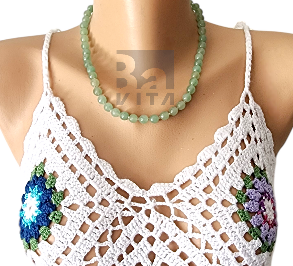 Doğal Taş Kolye-T9 Yeşil Aventurin Faset Kesim 45 cm