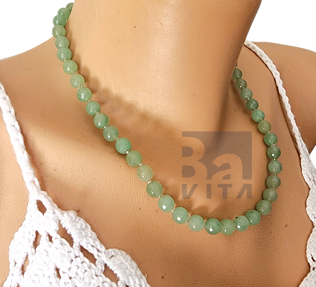 Doğal Taş Kolye-T9 Yeşil Aventurin Faset Kesim 45 cm