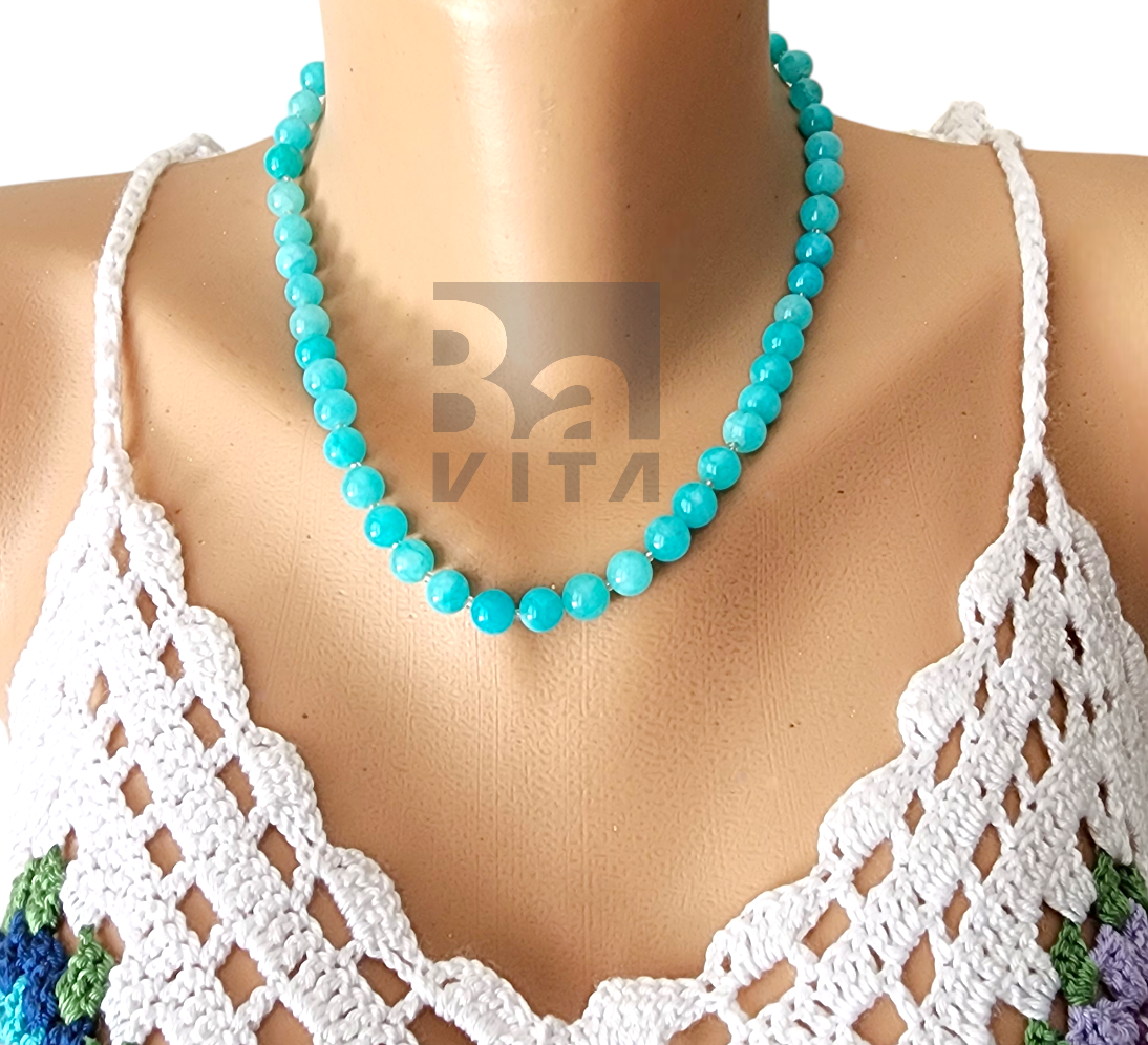 Doğal Taş Kolye-T8 Larimar Ceyt 45 cm