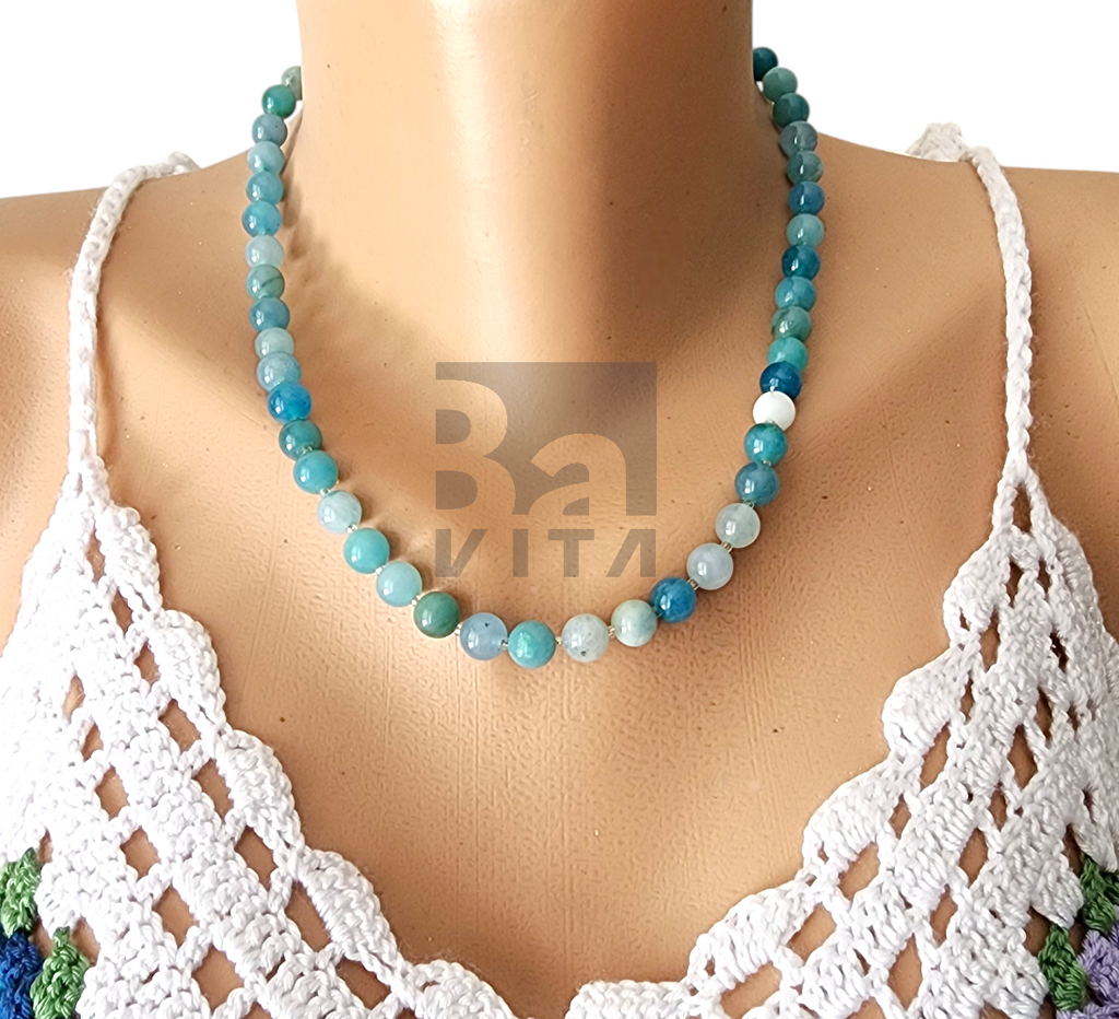 Doğal Taş Kolye-T8 Mavi Akik Taşı 45 cm