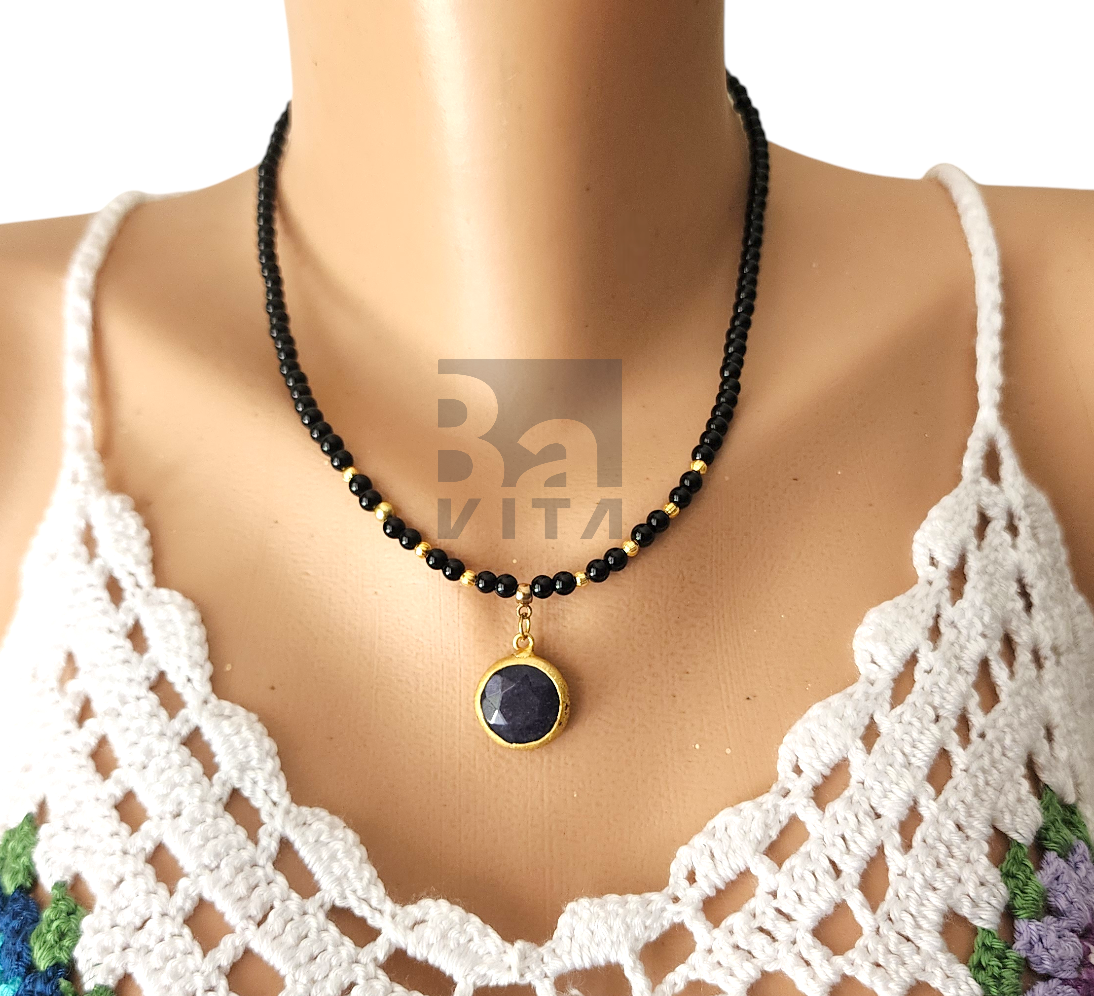 Doğal Taş Kolye-T11 Siyah Obsidyen 45 cm