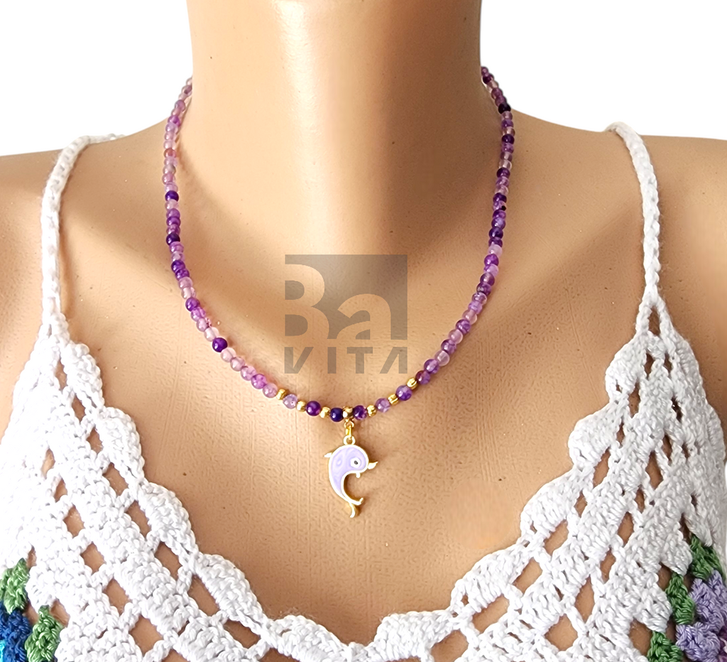 Doğal Taş Kolye-T11 Ametist Taşı 45 cm