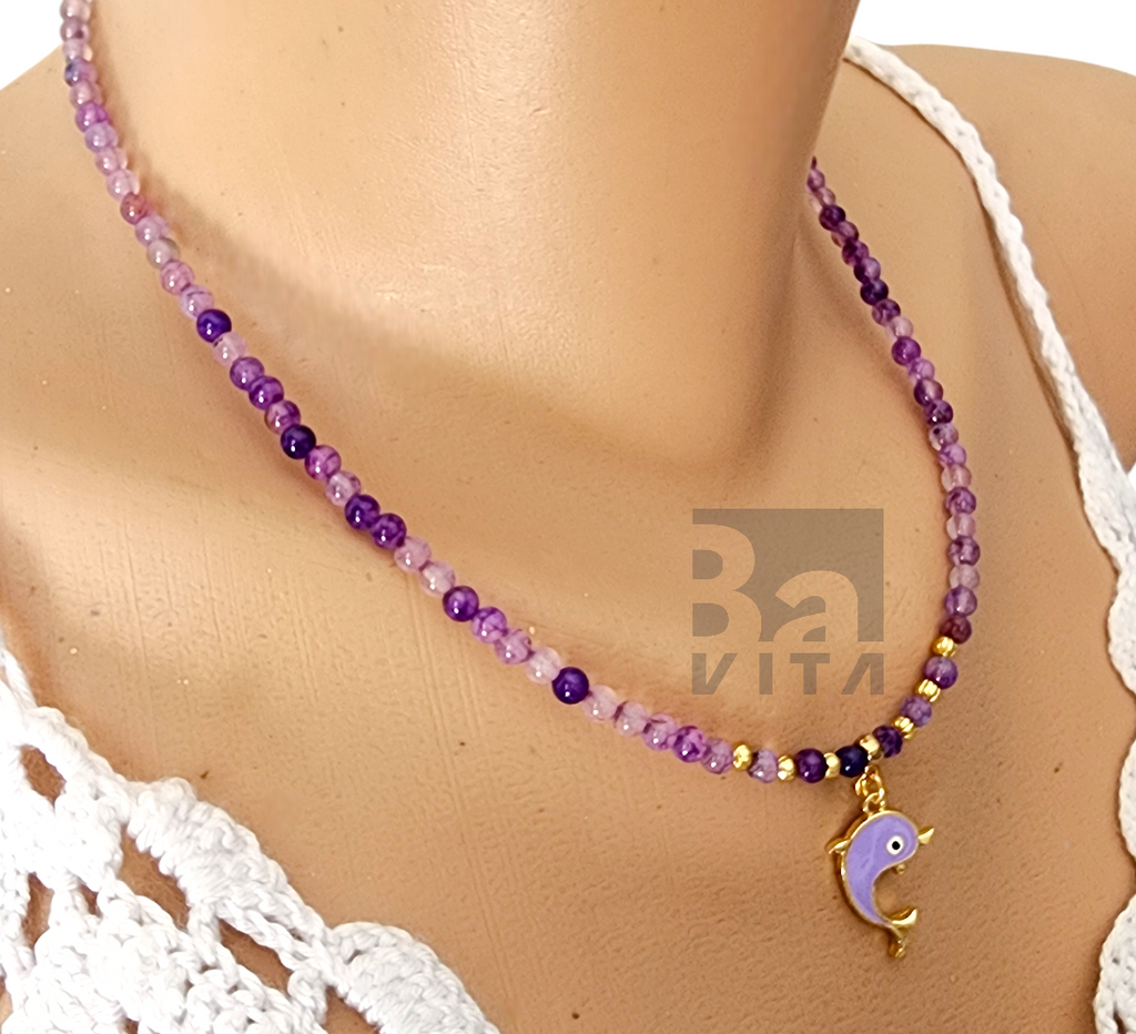 Doğal Taş Kolye-T11 Ametist Taşı 45 cm