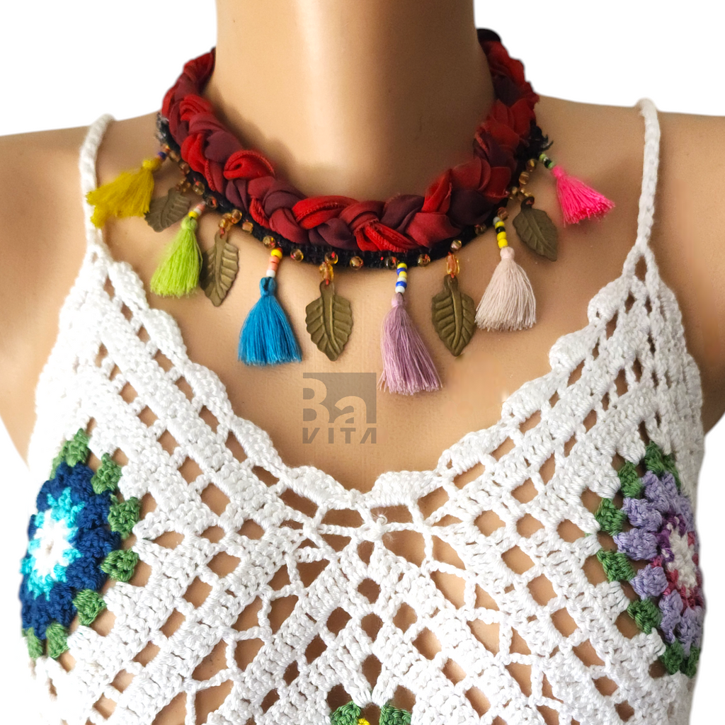 Örgü Kumaş Kolye -T1 Kırmızı 45cm