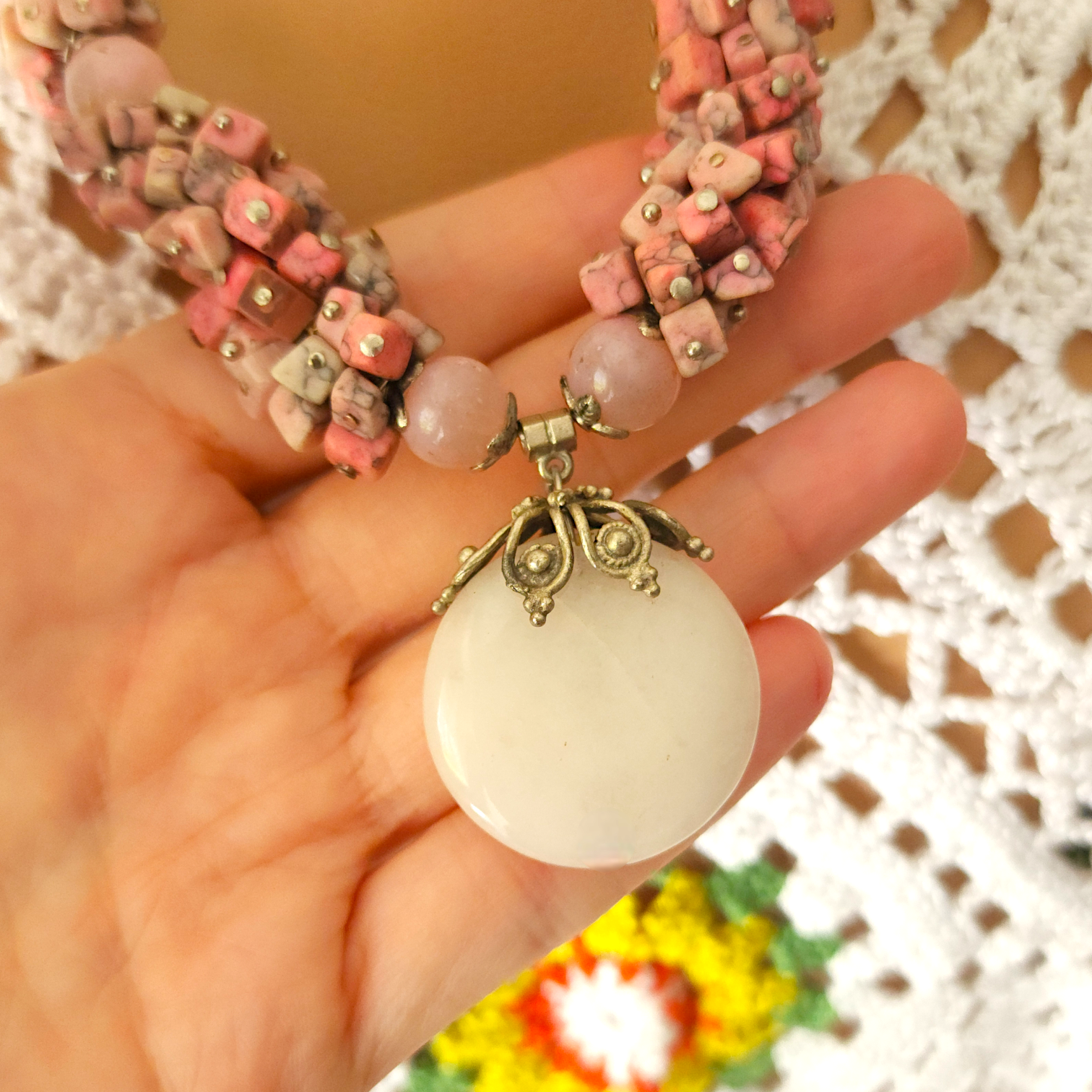 Doğal Taş Kolye-T1 Pembe Kuvars 60 cm