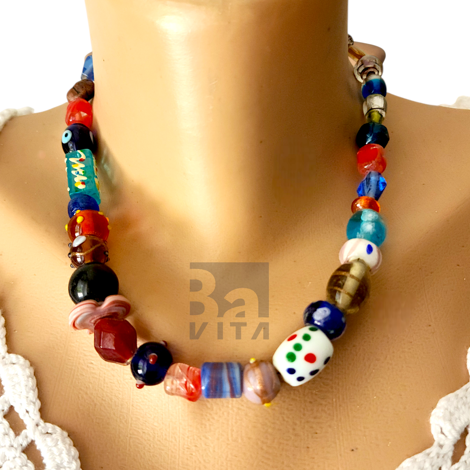 Cam Boncuk Kolye-T2 Renkli 45 cm