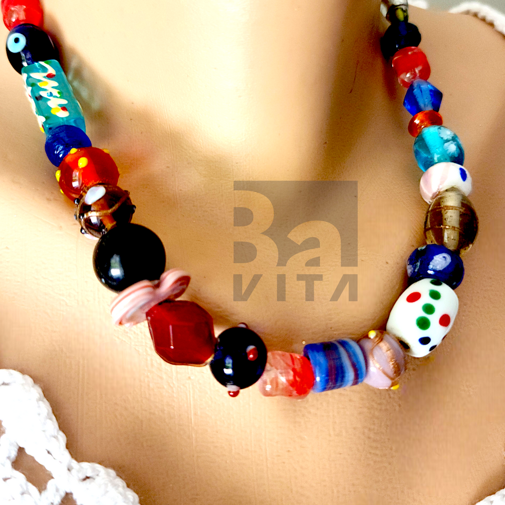 Cam Boncuk Kolye-T2 Renkli 45 cm