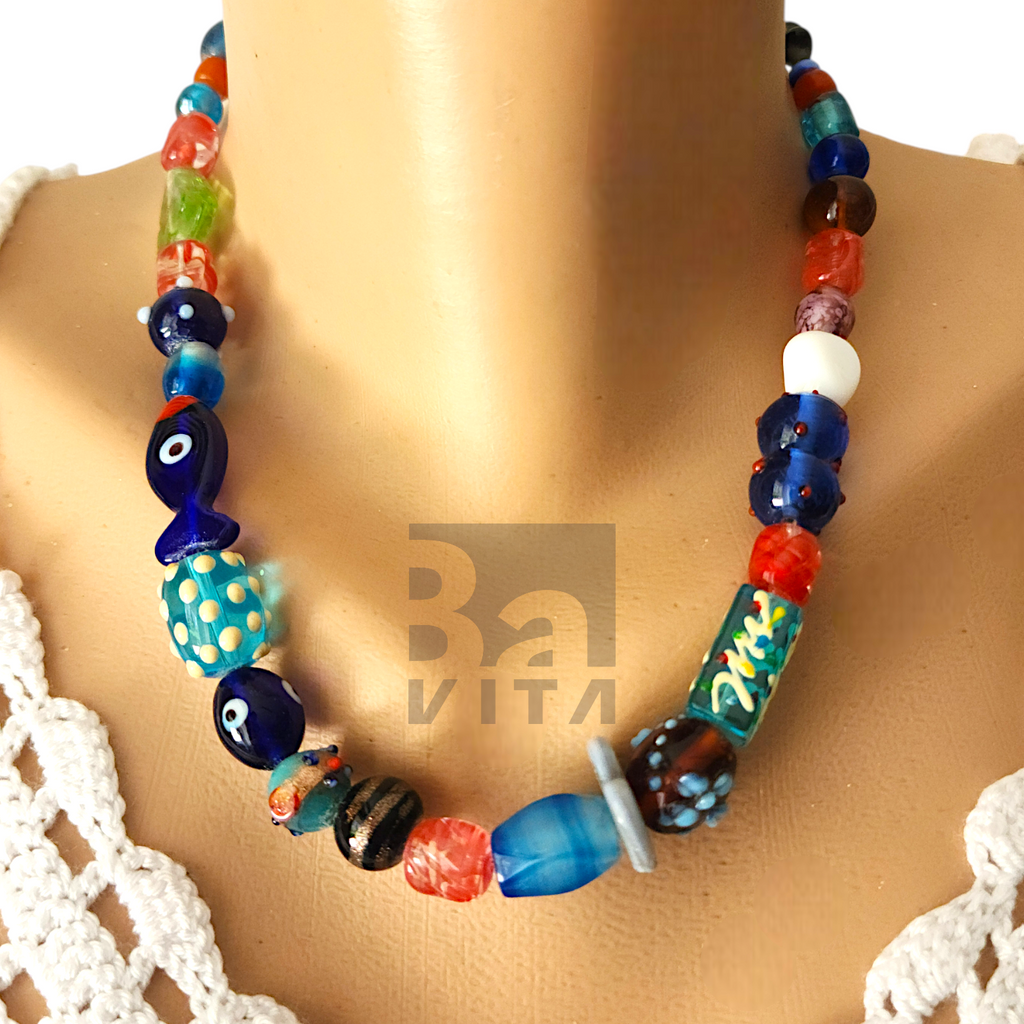 Cam Boncuk Kolye-T3 Renkli 45 cm