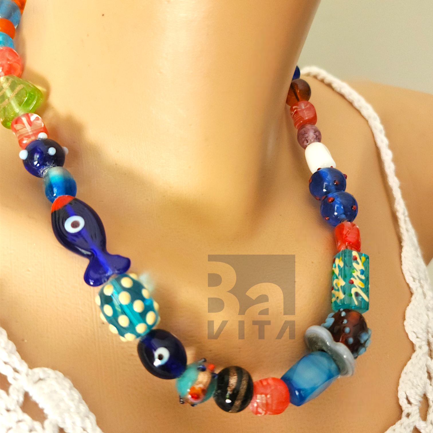 Cam Boncuk Kolye-T3 Renkli 45 cm