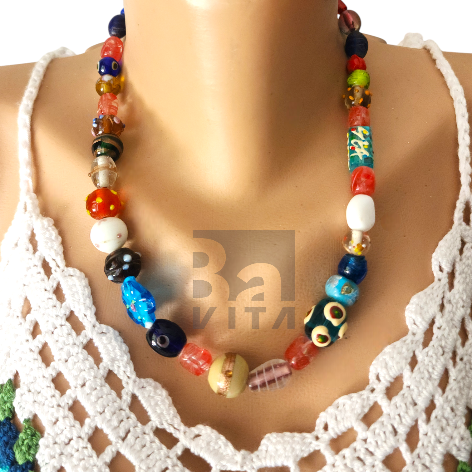 Cam Boncuk Kolye-T4 Renkli 45 cm