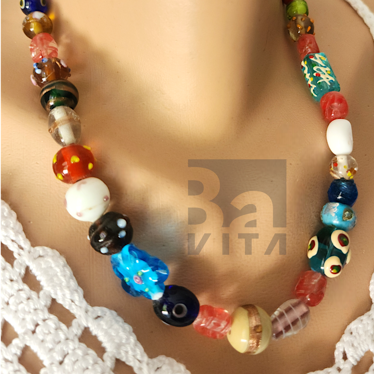 Cam Boncuk Kolye-T4 Renkli 45 cm