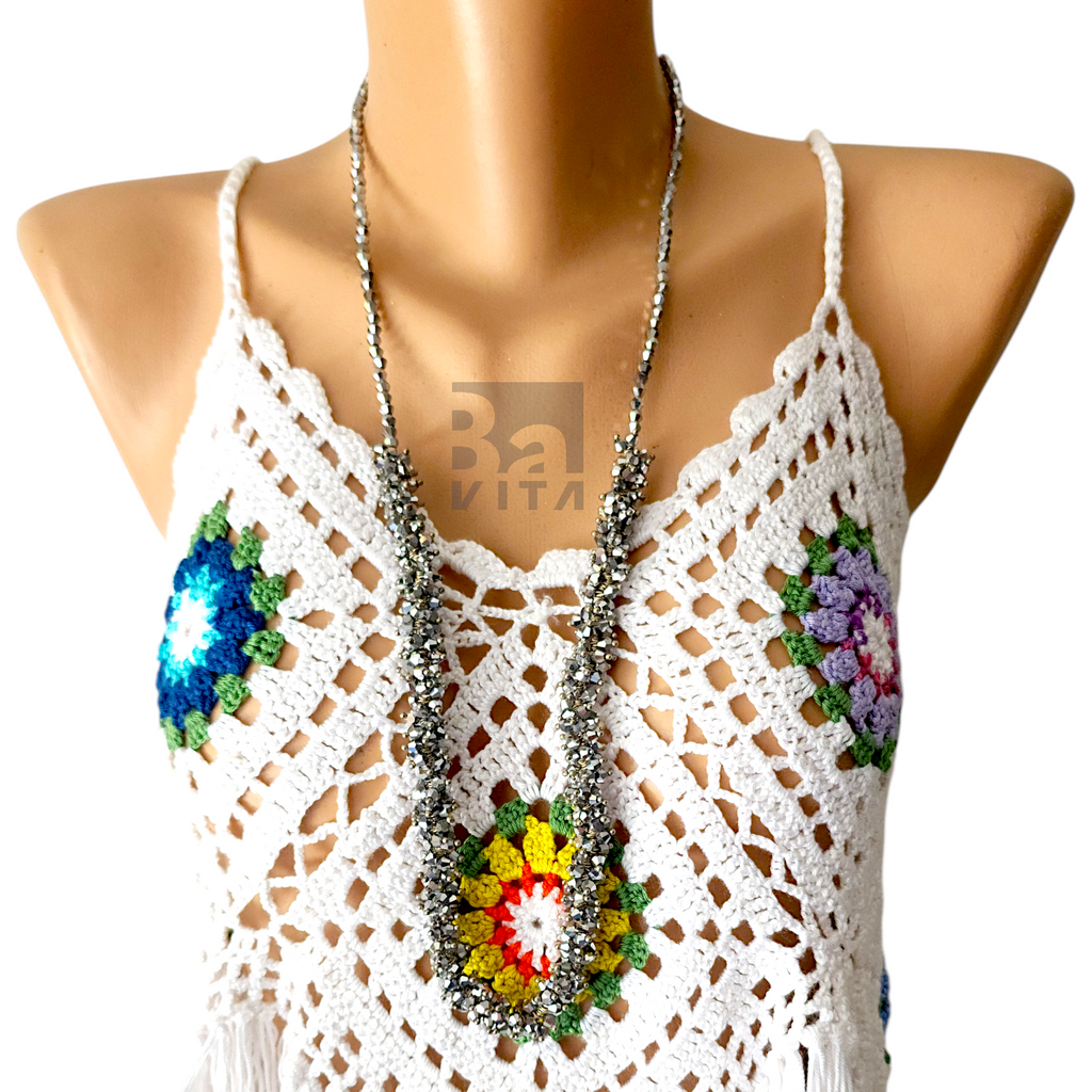 Kum Boncuk Kolye-T4 Facet Kesim Gümüş Renk 80cm