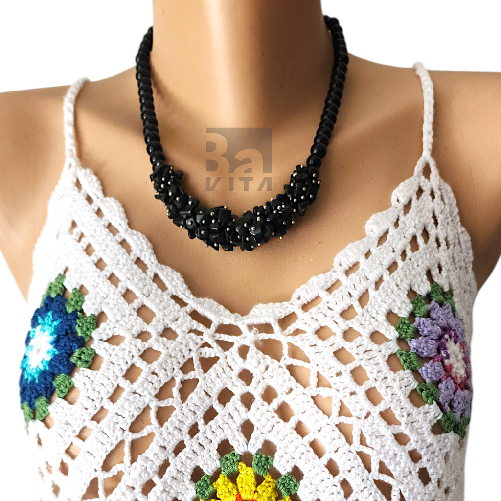 Doğal Taş Kolye-T2 Siyah Obsidyen 45 cm