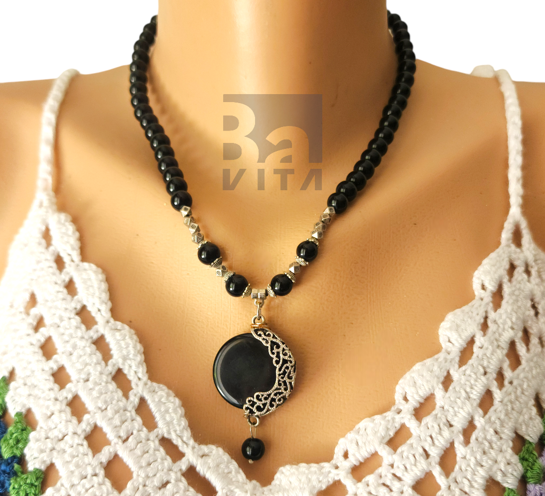 Doğal Taş Kolye-T3 Siyah Obsidyen 45 cm