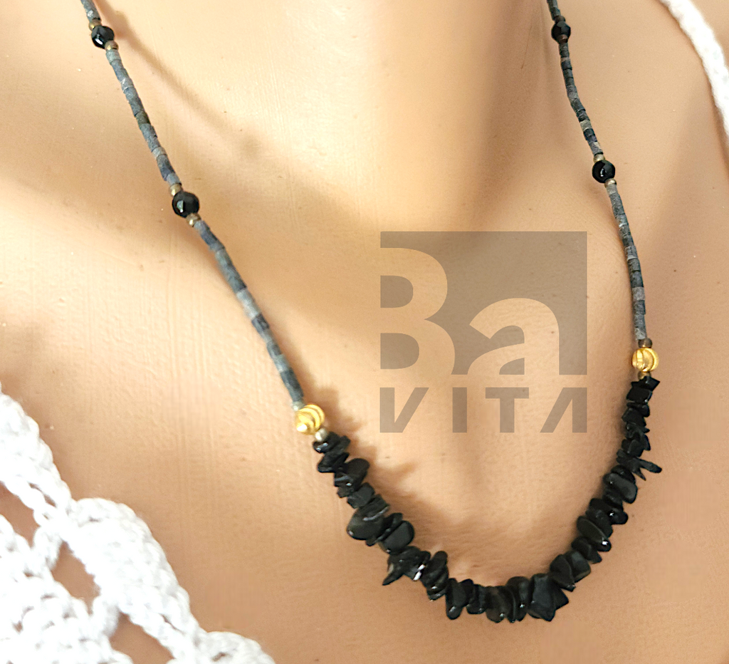 Doğal Taş Kolye-T4 Siyah Obsidyen 45 cm