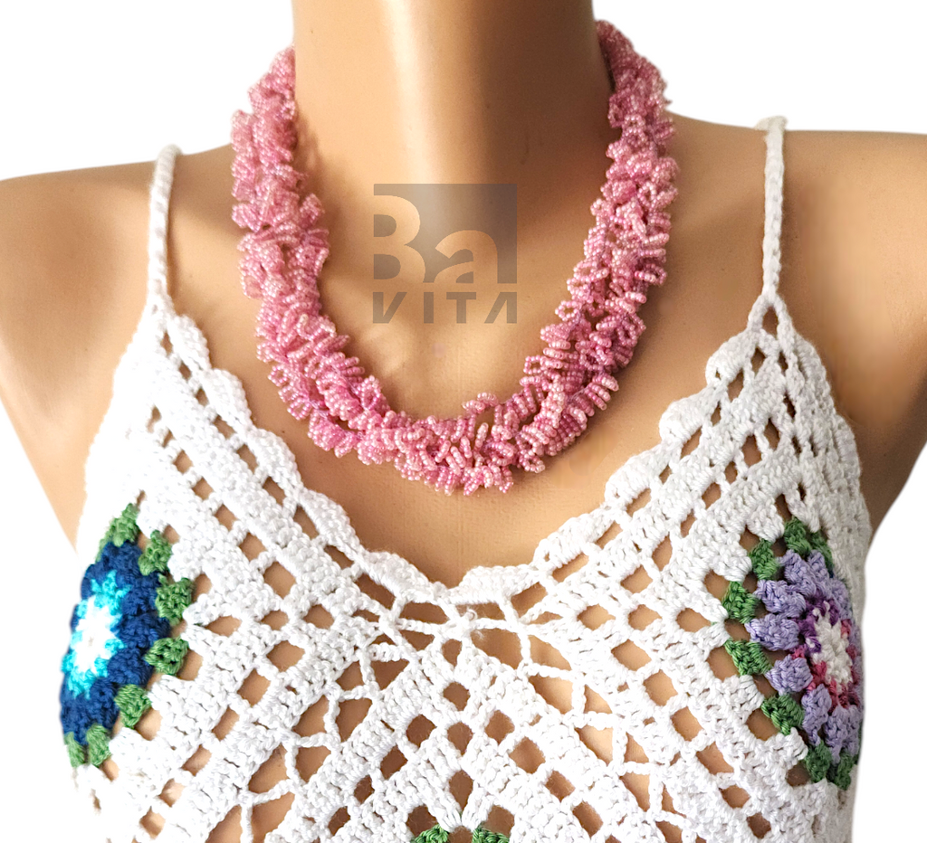 Kum Boncuk Kolye-T2 Pembe 50cm