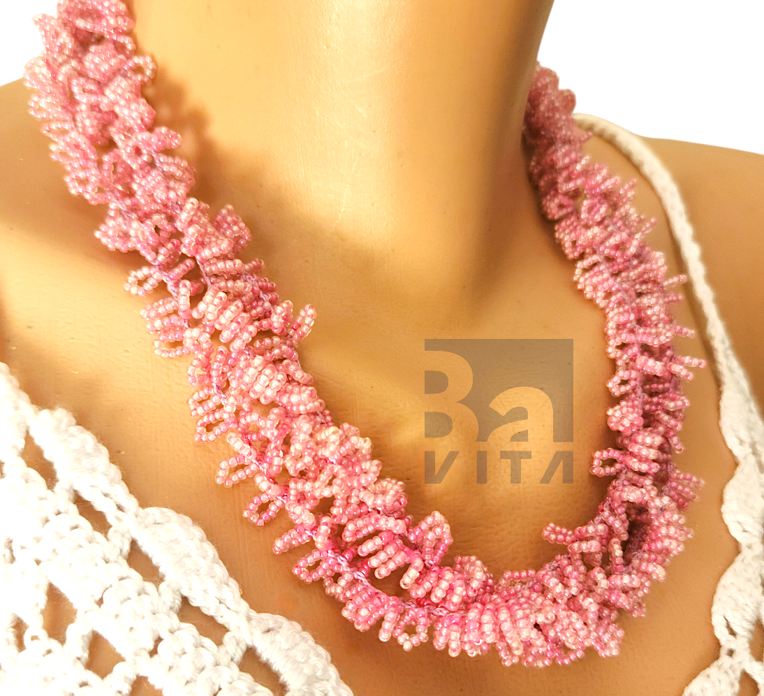 Kum Boncuk Kolye-T2 Pembe 50cm