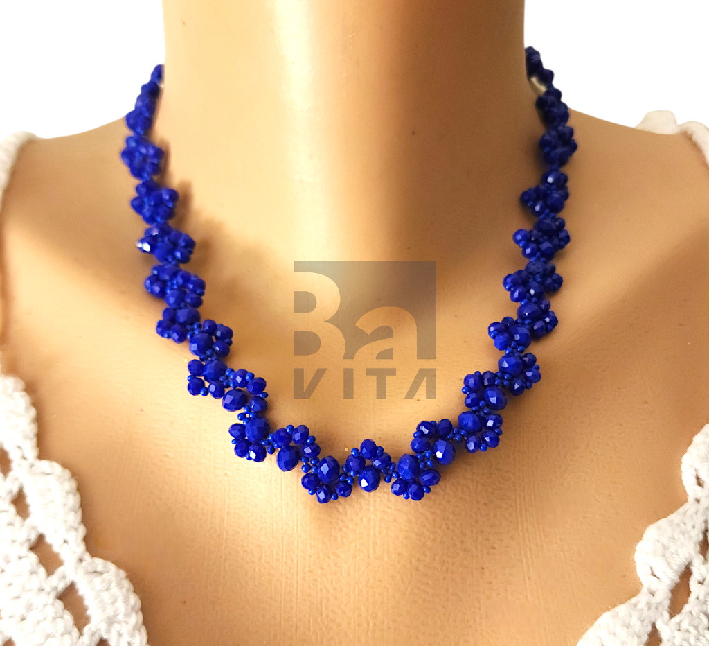 Kum Boncuk Kolye-T3 Facet Kesim Lacivert 45cm