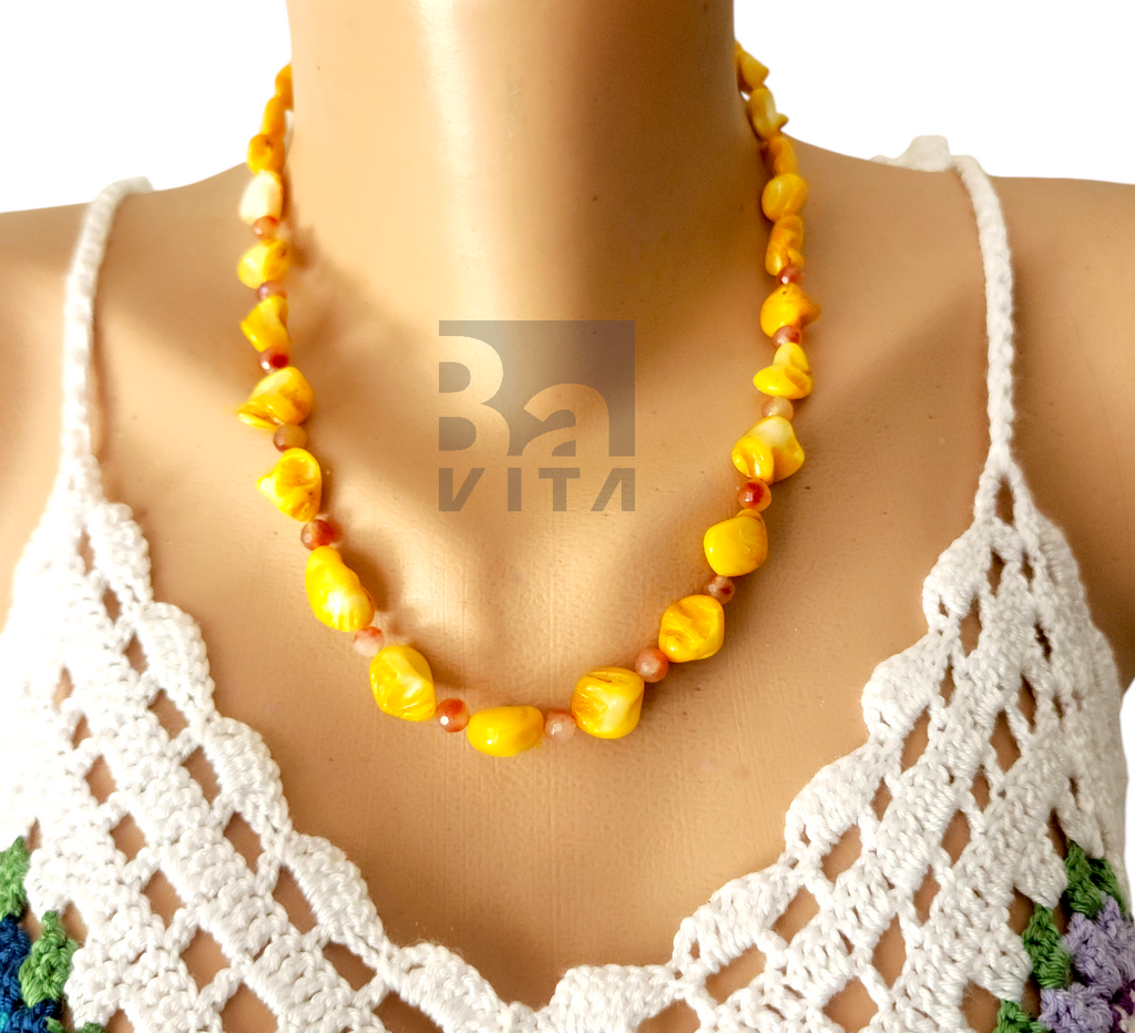 Doğal Taş Kolye-T5 Kehribar Sarı 50 cm