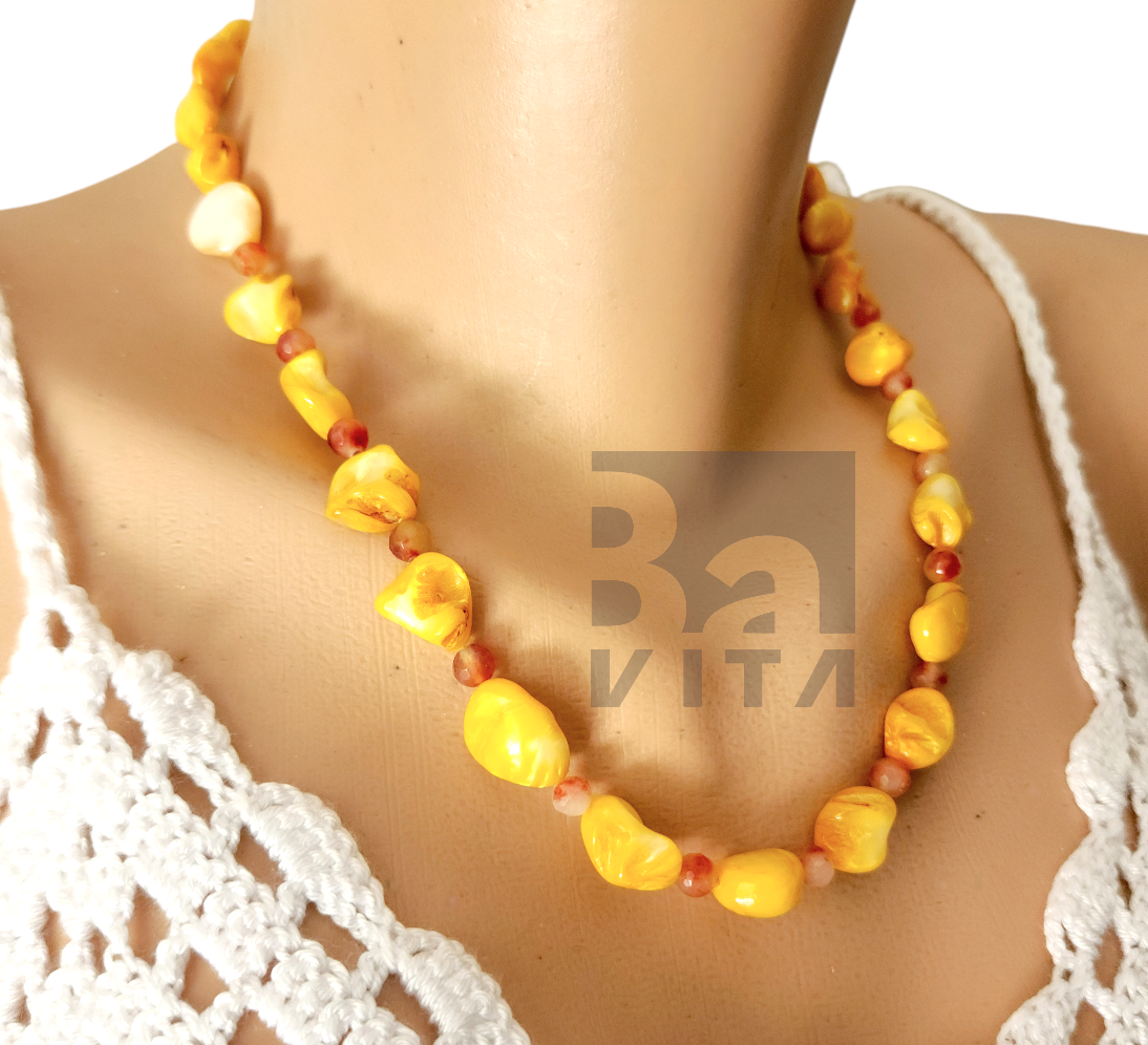 Doğal Taş Kolye-T5 Kehribar Sarı 50 cm