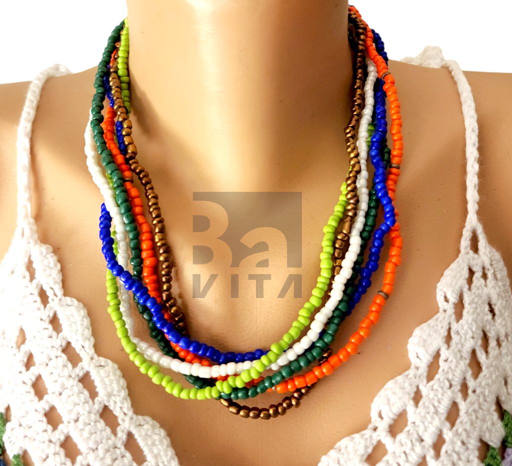 Kum Boncuk Kolye-T5 Renkli 50cm