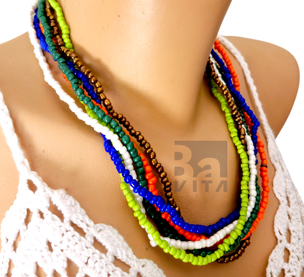 Kum Boncuk Kolye-T5 Renkli 50cm